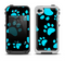 The Black & Turquoise Paw Print Apple iPhone 4-4s LifeProof Fre Case Skin Set