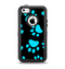 The Black & Turquoise Paw Print Apple iPhone 5c Otterbox Defender Case Skin Set