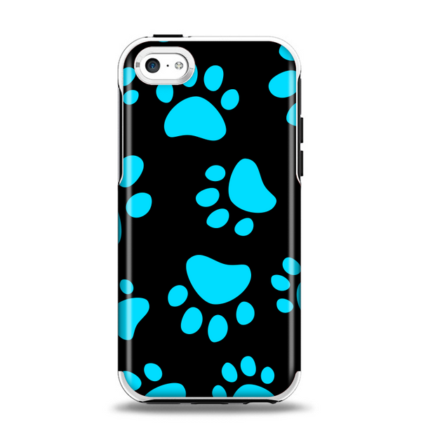 The Black & Turquoise Paw Print Apple iPhone 5c Otterbox Symmetry Case Skin Set