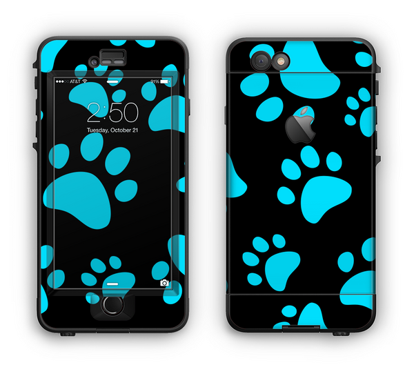 The Black & Turquoise Paw Print Apple iPhone 6 LifeProof Nuud Case Skin Set
