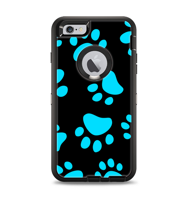The Black & Turquoise Paw Print Apple iPhone 6 Plus Otterbox Defender Case Skin Set