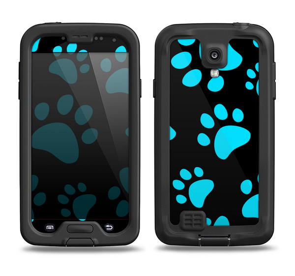 The Black & Turquoise Paw Print Samsung Galaxy S4 LifeProof Nuud Case Skin Set