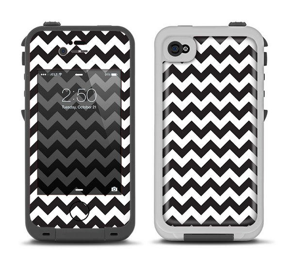 The Black & White Chevron Pattern Apple iPhone 4-4s LifeProof Fre Case Skin Set