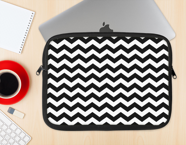 The Black & White Chevron Pattern V2 Ink-Fuzed NeoPrene MacBook Laptop Sleeve