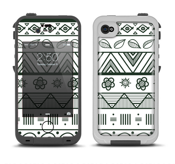 The Black & White Floral Aztec Pattern Apple iPhone 4-4s LifeProof Fre Case Skin Set