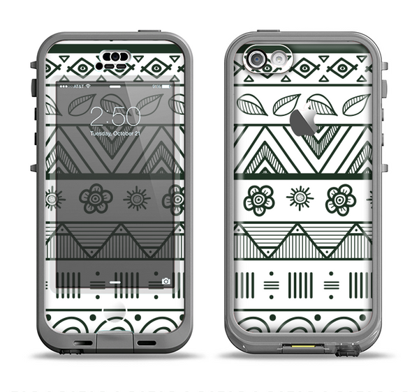 The Black & White Floral Aztec Pattern Apple iPhone 5c LifeProof Nuud Case Skin Set