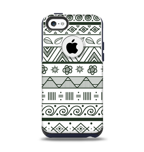 The Black & White Floral Aztec Pattern Apple iPhone 5c Otterbox Commuter Case Skin Set