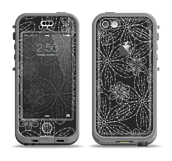 The Black & White Floral Lace Apple iPhone 5c LifeProof Nuud Case Skin Set