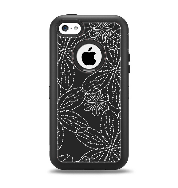 The Black & White Floral Lace Apple iPhone 5c Otterbox Defender Case Skin Set