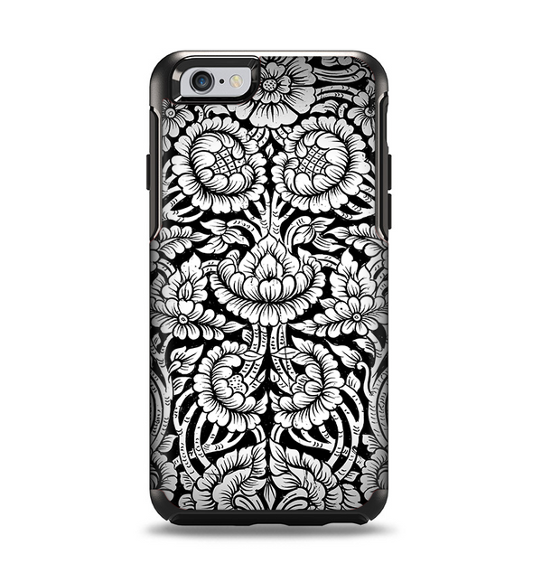 The Black & White Mirrored Floral Pattern V2 Apple iPhone 6 Otterbox Symmetry Case Skin Set