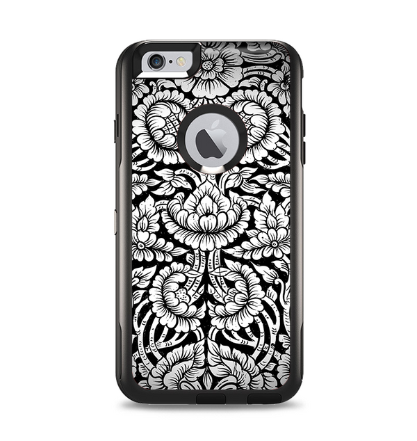 The Black & White Mirrored Floral Pattern V2 Apple iPhone 6 Plus Otterbox Commuter Case Skin Set