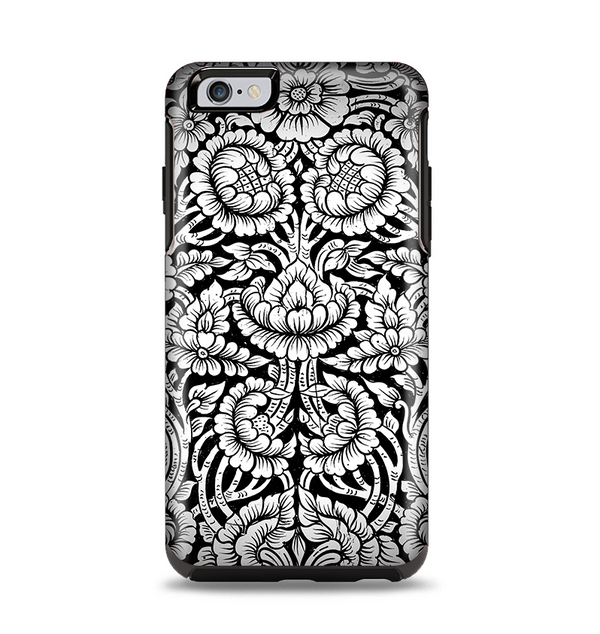 The Black & White Mirrored Floral Pattern V2 Apple iPhone 6 Plus Otterbox Symmetry Case Skin Set