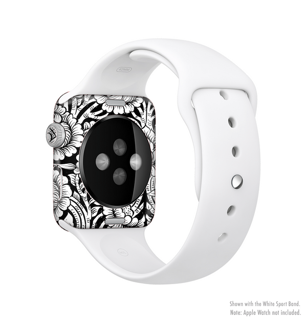 The Black & White Mirrored Floral Pattern V2 Full-Body Skin Kit for the Apple Watch