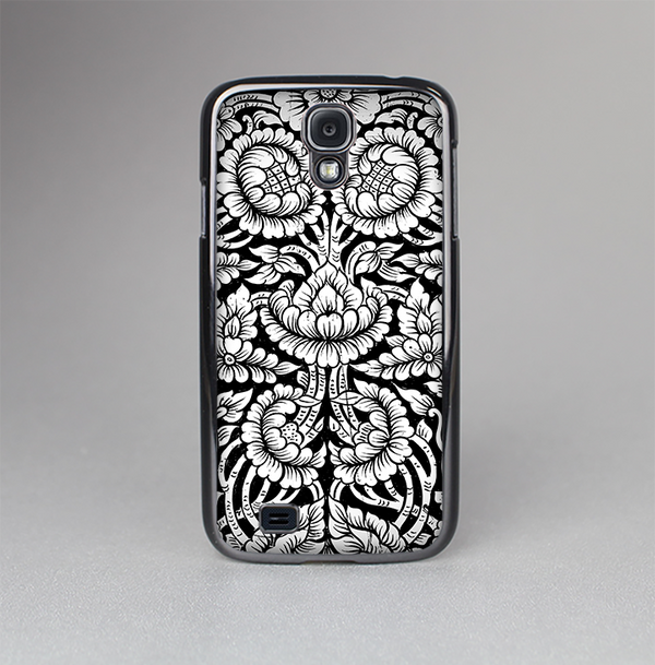 The Black & White Mirrored Floral Pattern V2 Skin-Sert Case for the Samsung Galaxy S4