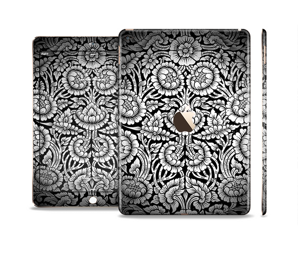 The Black & White Mirrored Floral Pattern V2 Skin Set for the Apple iPad Air 2