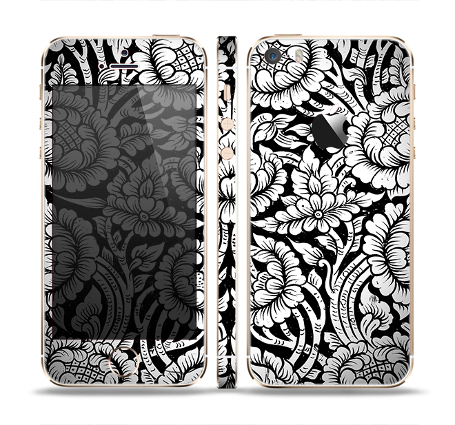 The Black & White Mirrored Floral Pattern V2 Skin Set for the Apple iPhone 5s