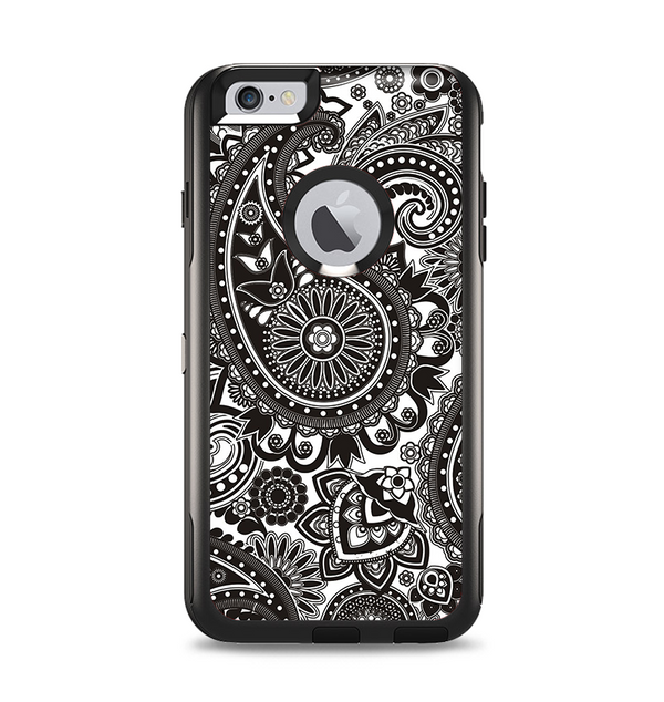 The Black & White Paisley Pattern V1 Apple iPhone 6 Plus Otterbox Commuter Case Skin Set