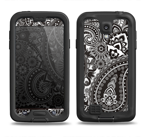 The Black & White Paisley Pattern V1 Samsung Galaxy S4 LifeProof Nuud Case Skin Set
