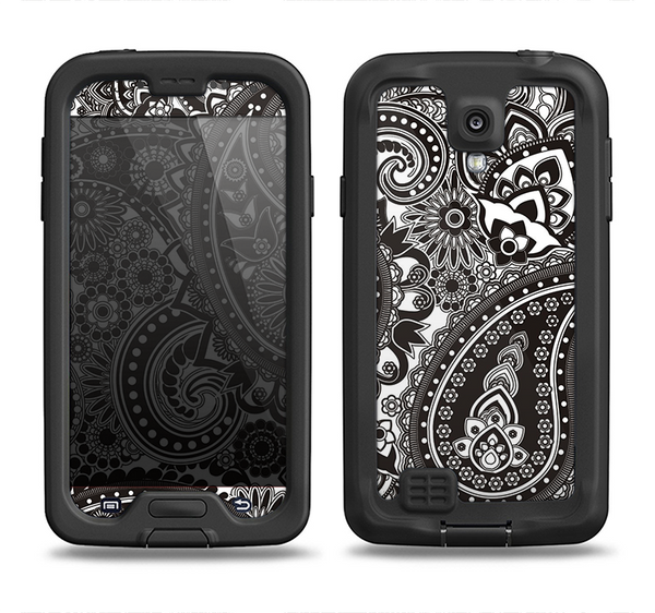 The Black & White Pasiley Pattern Samsung Galaxy S4 LifeProof Nuud Case Skin Set
