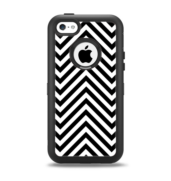 The Black & White Sharp Chevron Pattern Apple iPhone 5c Otterbox Defender Case Skin Set