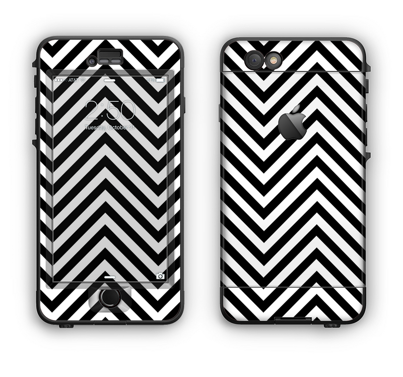 The Black & White Sharp Chevron Pattern Apple iPhone 6 Plus LifeProof Nuud Case Skin Set