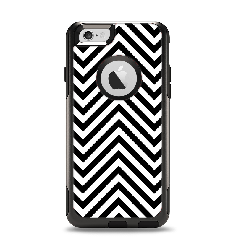 The Black & White Sharp Chevron Pattern Apple iPhone 6 Otterbox Commuter Case Skin Set