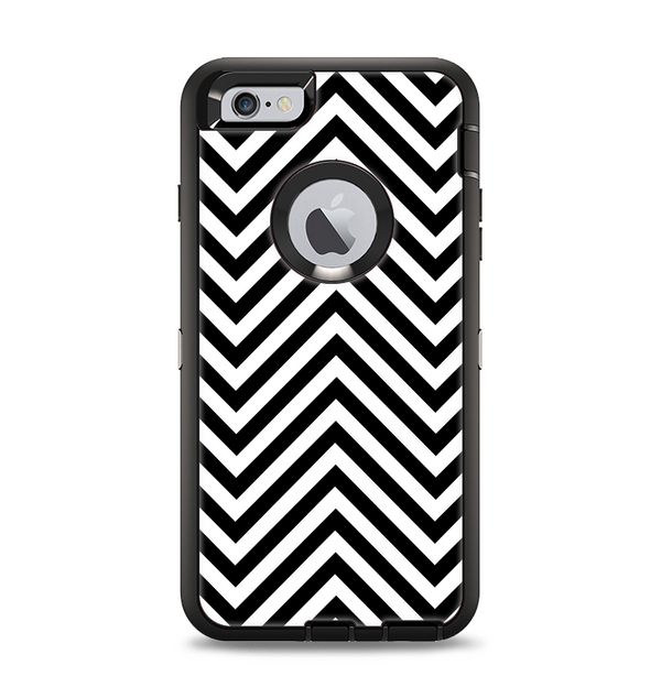 The Black & White Sharp Chevron Pattern Apple iPhone 6 Plus Otterbox Defender Case Skin Set