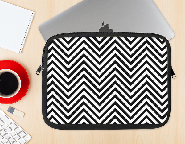The Black & White Sharp Chevron Pattern Ink-Fuzed NeoPrene MacBook Laptop Sleeve