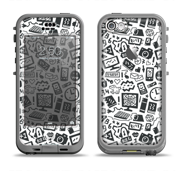 The Black & White Technology Icon Apple iPhone 5c LifeProof Nuud Case Skin Set