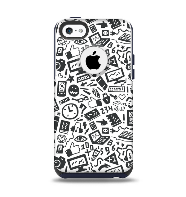 The Black & White Technology Icon Apple iPhone 5c Otterbox Commuter Case Skin Set