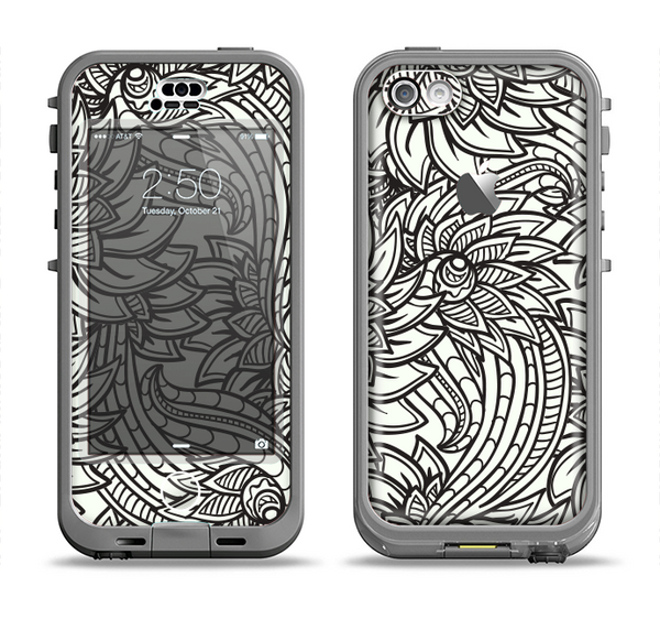 The Black & White Vector Floral Connect Apple iPhone 5c LifeProof Nuud Case Skin Set