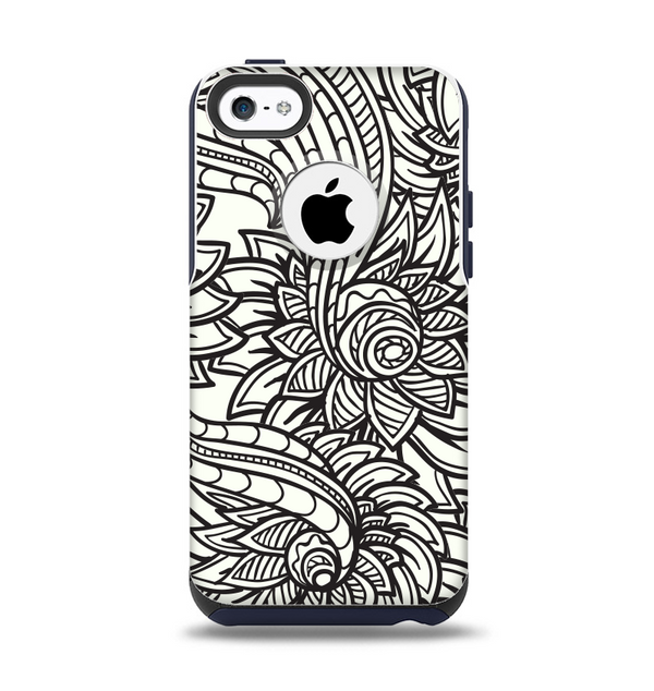 The Black & White Vector Floral Connect Apple iPhone 5c Otterbox Commuter Case Skin Set