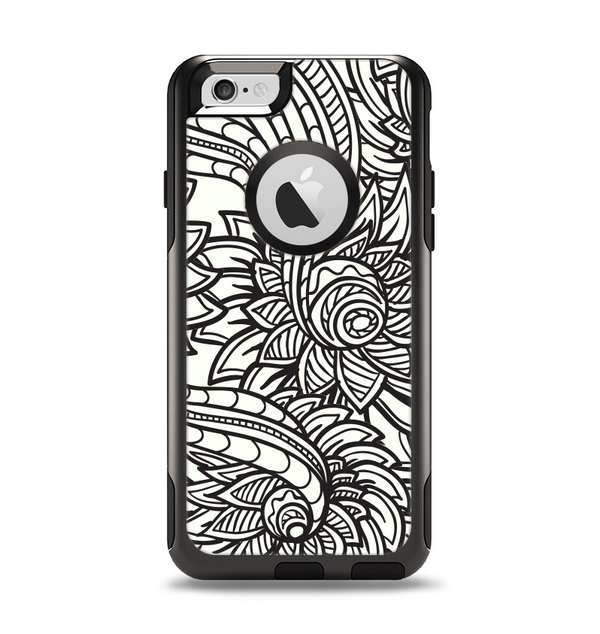 The Black & White Vector Floral Connect Apple iPhone 6 Otterbox Commuter Case Skin Set