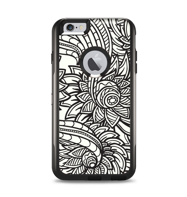 The Black & White Vector Floral Connect Apple iPhone 6 Plus Otterbox Commuter Case Skin Set