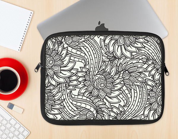 The Black & White Vector Floral Connect Ink-Fuzed NeoPrene MacBook Laptop Sleeve