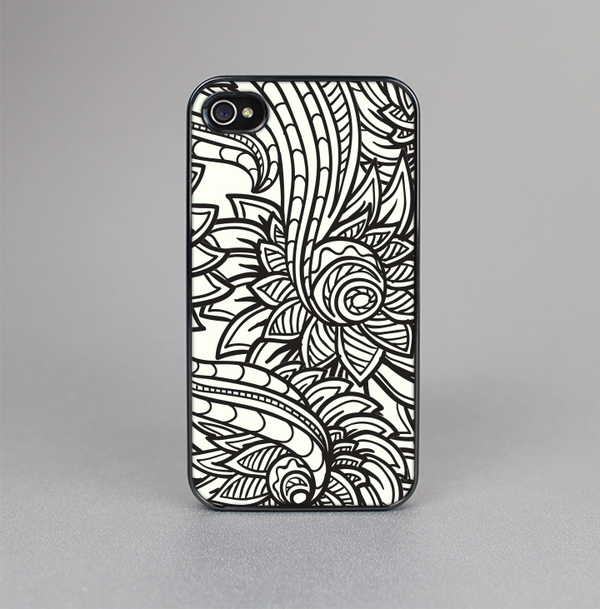 The Black & White Vector Floral Connect Skin-Sert Case for the Apple iPhone 4-4s