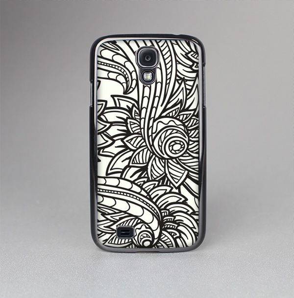 The Black & White Vector Floral Connect Skin-Sert Case for the Samsung Galaxy S4