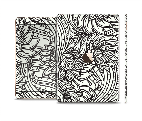 The Black & White Vector Floral Connect Skin Set for the Apple iPad Air 2