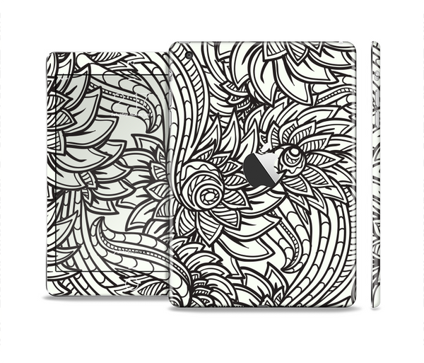 The Black & White Vector Floral Connect Full Body Skin Set for the Apple iPad Mini 2