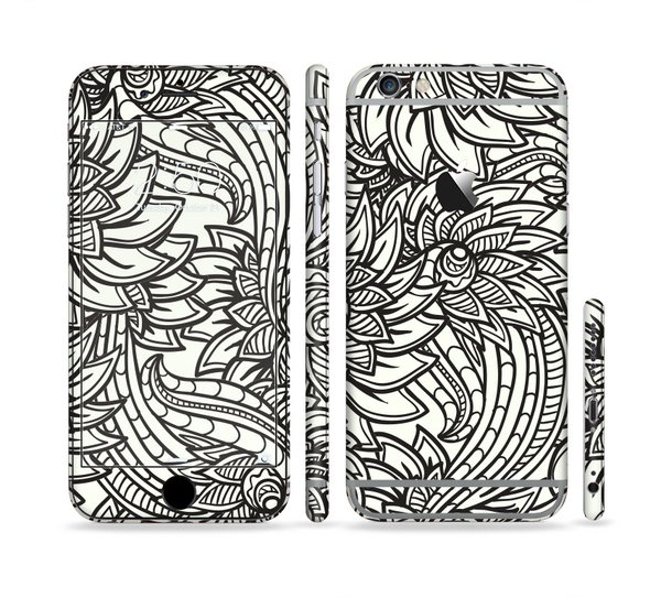 The Black & White Vector Floral Connect Sectioned Skin Series for the Apple iPhone 6