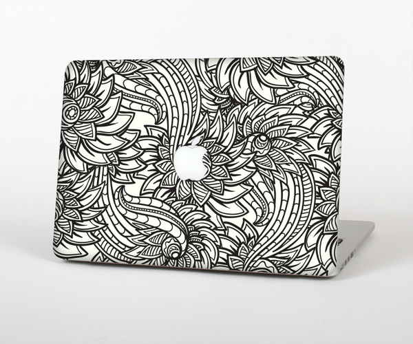 The Black & White Vector Floral Connect Skin Set for the Apple MacBook Air 13"