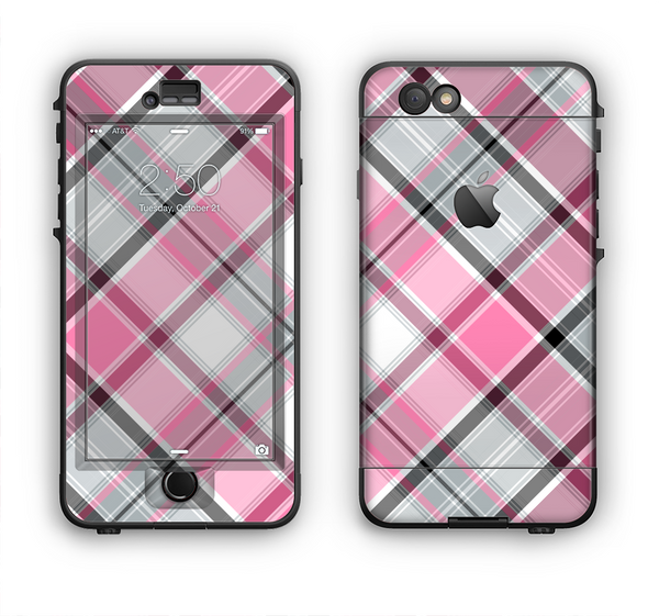 The Black and Pink Layered Plaid V5 Apple iPhone 6 Plus LifeProof Nuud Case Skin Set