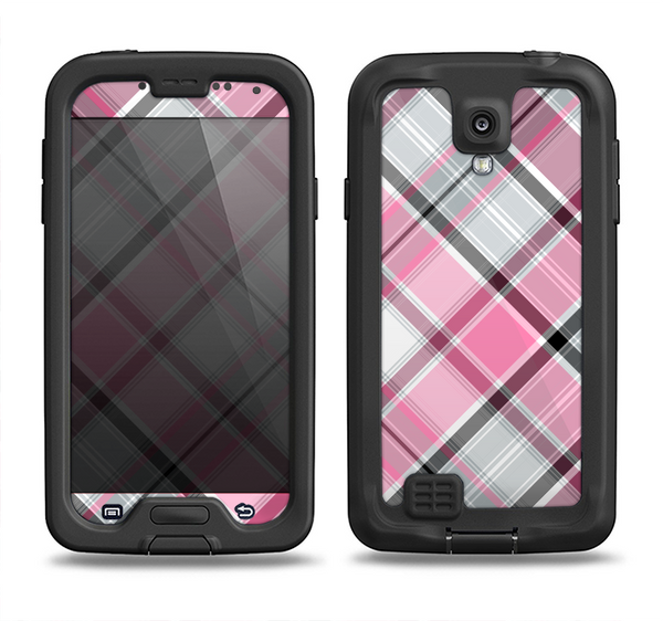 The Black and Pink Layered Plaid V5 Samsung Galaxy S4 LifeProof Nuud Case Skin Set