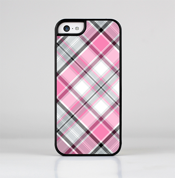 The Black and Pink Layered Plaid V5 Skin-Sert Case for the Apple iPhone 5c