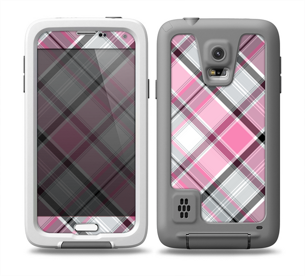 The Black and Pink Layered Plaid V5 Skin for the Samsung Galaxy S5 frē LifeProof Case