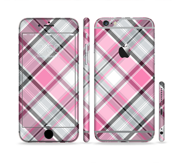 The Black and Pink Layered Plaid V5 Sectioned Skin Series for the Apple iPhone 6