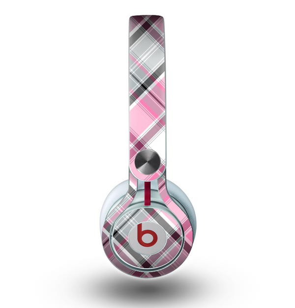 The Black and Pink Layered Plaid V5 Skin for the Beats by Dre Mixr Headphones