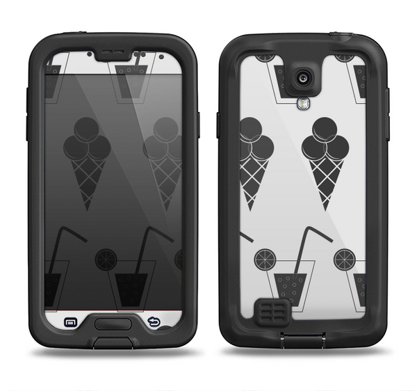 The Black and White Icecream and Drink Pattern Samsung Galaxy S4 LifeProof Nuud Case Skin Set