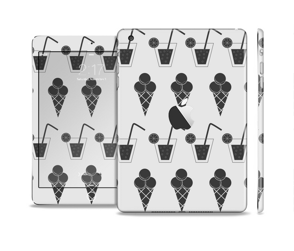 The Black and White Icecream and Drink Pattern Full Body Skin Set for the Apple iPad Mini 2