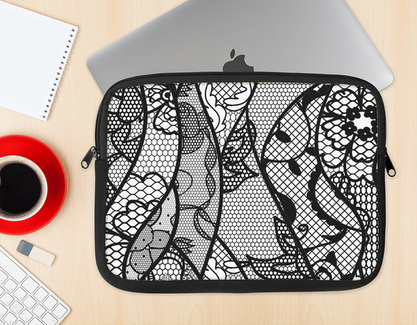 The Black and White Lace Design Ink-Fuzed NeoPrene MacBook Laptop Sleeve